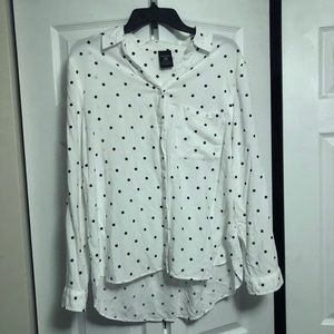 XL George white polka dot long sleeve button down